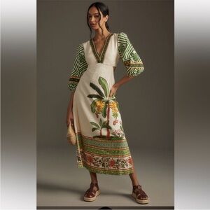 FarmRio Palm V-Neck Midi Dress size XS